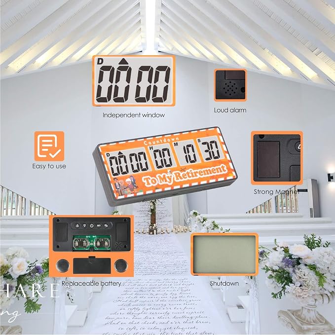 Jayron 9999 Day Digital Countdown Timer for Kitchen Office Desk LCD, Yellow | Magnetic back, 60-second alert, count-up after zero, pause and resume, classroom events, wedding dates, fridge and shelf use