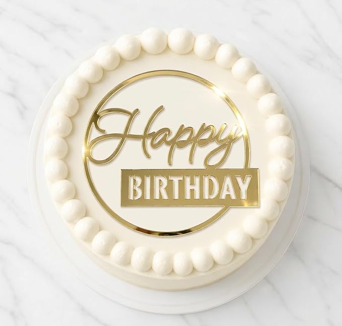 6-Pack Gold Happy Birthday Cake Toppers, 5" x 6.5" Acrylic Happy Birthday Sign for Cake Decorations
