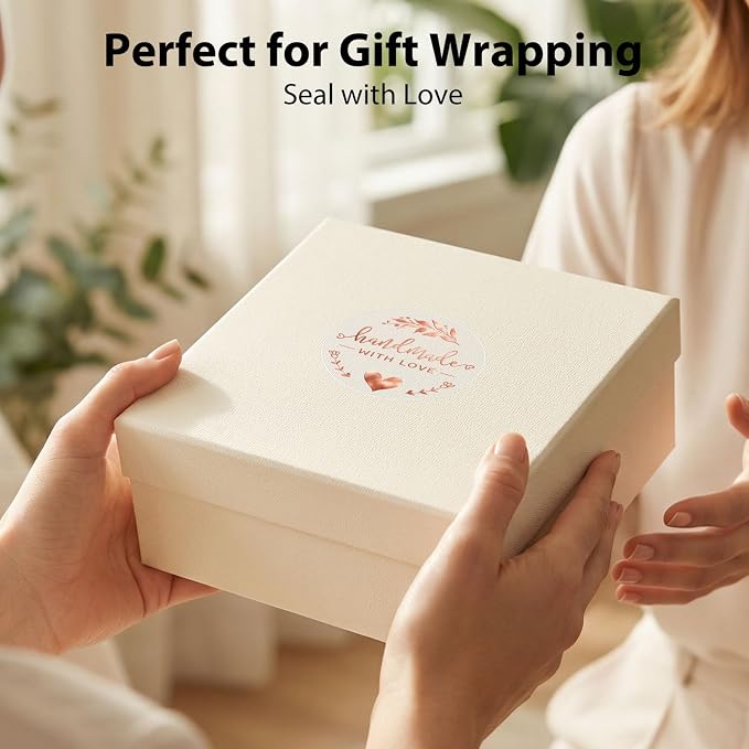 100PCS Handmade with Love Stickers, Gold Round Labels for Bakery Boxes, Cookies Bags, Small Business Packaging, Gift Wrapping, Party Dessert Table Treat Bags & Favor Seals 1.6“ (Rose Gold)