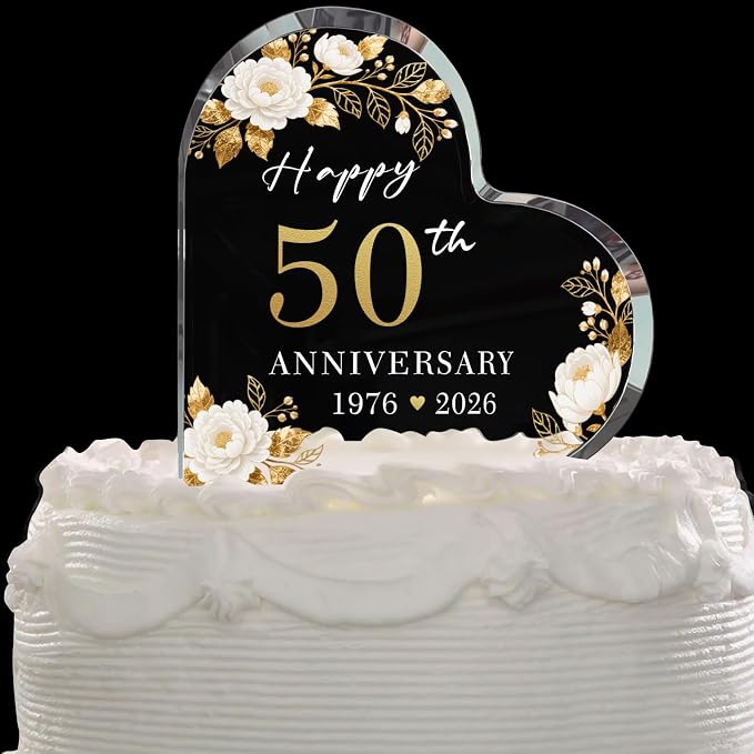 50th Wedding Anniversary Cake Topper Acrylic,50th Anniversary Decorations & Keepsake Gift for Couples (50th Anniversary-C)