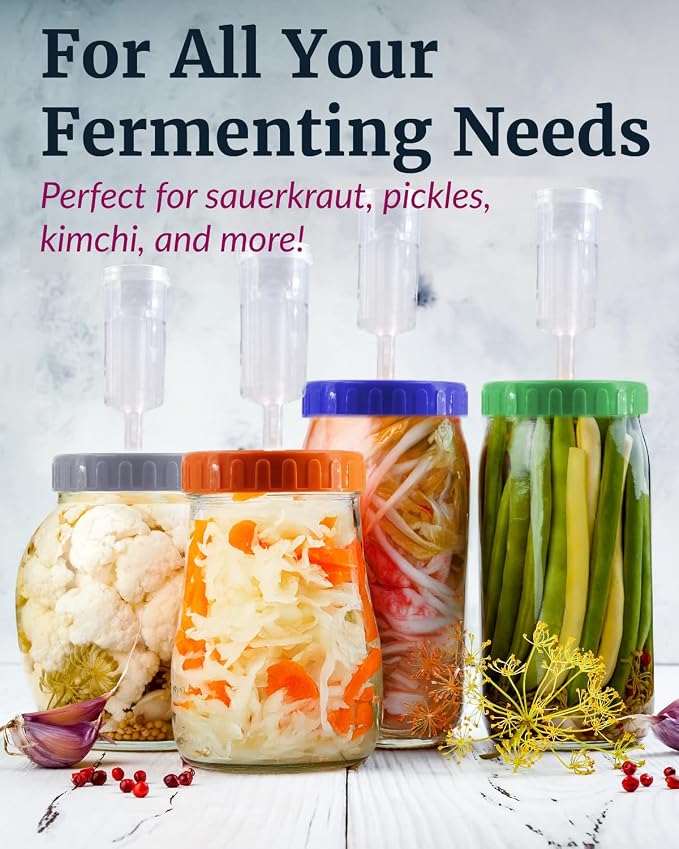 Elementi Fermentation Weights Kit - Set of 2 Glass Fermenting Weights and Mason Jar Fermentation Lids for Wide Mouth Mason Jars - Sauerkraut and Pickling Kit