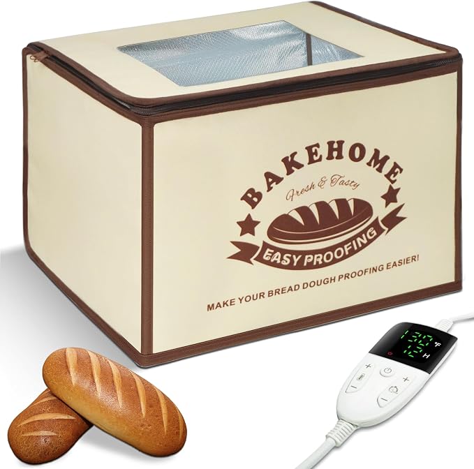 Bread Proofing Box for Bread Pizza, Foldable Zippered Sourdough Starter Warmer Heater w/Adjustable Temperature & Timer Controller, Sour Dough Box Homemade Making Tools Kit Baking Supplies Gifts