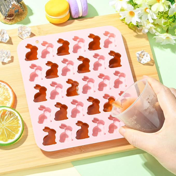 Ipotkitt 2pcs Pink Rabbit Shaped Silicone Candy Molds Easter Animal Gummy Molds for Jelly Fondant Chocolate Candy Mousse Ice Cake DIY Crafts Keto Fat Bomb