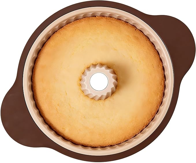 Nonstick Silicone Bundt Cake Pan, 9 Inch Fluted Tube Baking Mold with Reinforced Frame for Cakes, Bread, Brownies and Jello, Easy Release & Easy Clean
