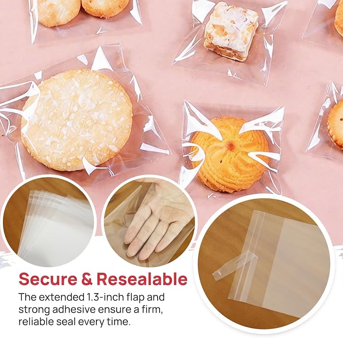 200Pcs 5.5*5.5in Clear Cookie Bags, Self Sealing Cellophane Bags Resealable Self Adhesive Treat Bags for Cookie Packaging, OPP Individual Gift Giving Bags for Party Favors, Homemade Baking
