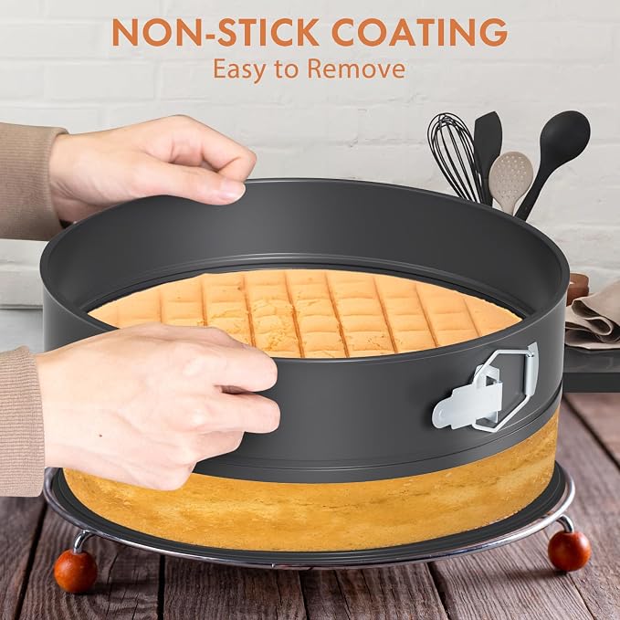 ENLOY Springform Cake Pan Set of 3, Non-Stick Leak-Proof with Removable Bottom, 7.5/8.5/9.5 Inch, Multi-Shape with Secure Latch, Perfect for Cheesecake, Round Cakes & Baking, Oven & Dishwasher Safe