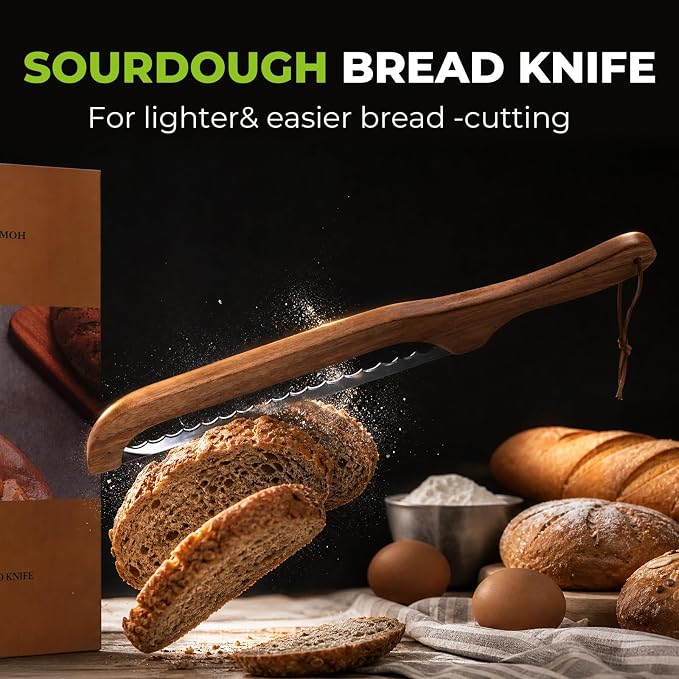 RAPSAKEMOH Sourdough bread knife,Bread Slicer for Homemade, Bread Knife for Homemade Bread sourdough,Serrated Stainless Blade,Bread Cutter,sourdough cutter,Easy Even Slicing&Clean (Walnut Brown)