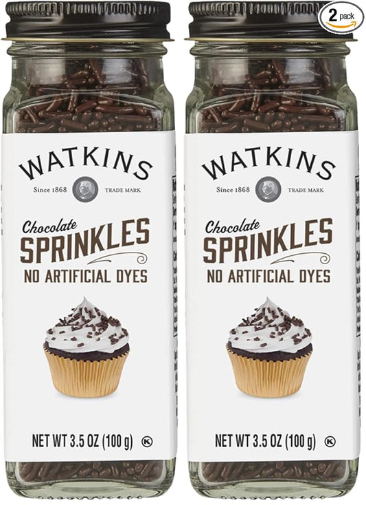 Watkins Chocolate Decorating Sprinkles, No Artificial Dyes, Kosher, 3.5 Ounce, 2-Pack
