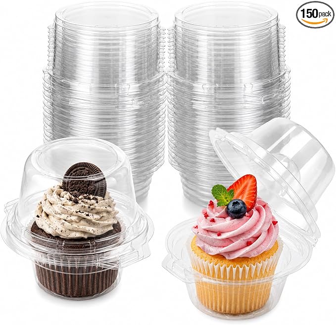 150Pack Individual Cupcake Containers with Clear Dome Lids, Single Cupcake Holder Boxes for Frosted Cupcakes, Bakery-Style Cupcake Carrier for Parties, Bake Sales, School Events