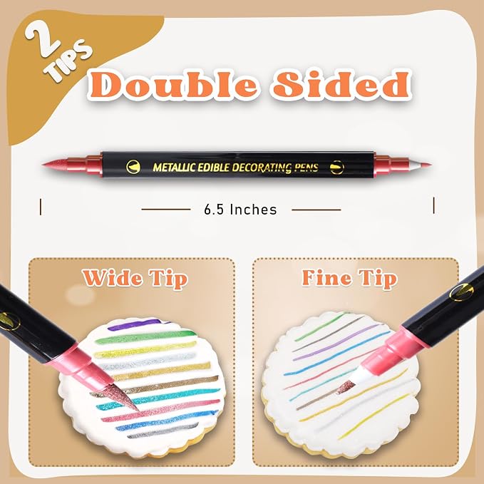 Edible Metallic Markers, 3Pcs Food Shimmering Color Pens With Dual Tips For Cookie/Cake/Cupcake/Fondant/Baking Decorating By Preatoc (RED, DK GREEN, BROWN, SET OF 3)