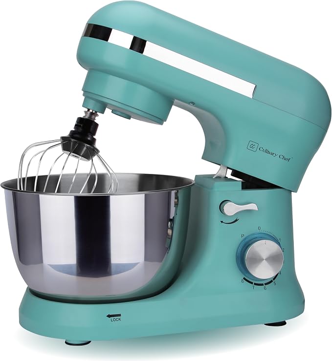 CULINARY CHEF 4.5L Stand Mixer with Stainless Steel Bowl, Tilt-Head Kitchen Electric Mixer with Dough Hook, Mixing Beater and Whisk, Splash Guard, Blue