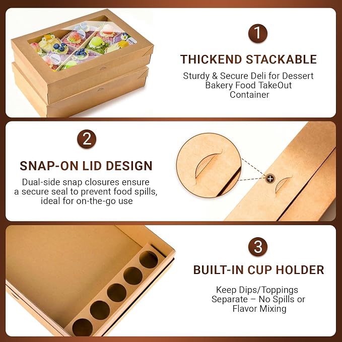 Extra Large Disposable Serving Pastry Box Cardboard 5PK, Strong Platter Box w/ Lid for 8-10 People To Go, Stably Filled Catering Charcuterie Board for Picnic Party Take Out (17.5"x13.5"x3.5"H)