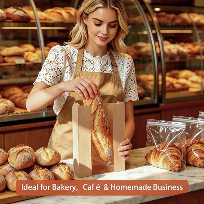 120 Pcs Bread Bags for Homemade Bread, Sourdough Bread Bags With Clear Window, 13.7x8.2x3.7in Large Thicker Bakery Bags Used for Storage Loaves Cookies Candy Snacks, 130 Cute Sealing Stickers