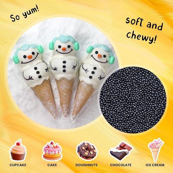 Bayep Edible Pearls for Cake Decorating 2mm Black Sprinkles for Cookies, Baking, Ice Cream, Cupcake Topper Pearl Sprinkles Perfect for Wedding Party Valentines Christmas Holiday Supplies 3.52 Ounce