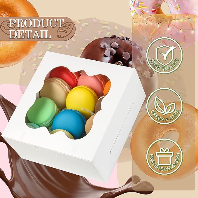 KPOSIYA 65PCS Bakery Boxes with Window 6x6x3 Inches 5 Style Cookie Boxes Small Pastry Boxes for Candy, Dessert, Pastry, Donuts, Birthday Party, Wedding(White)