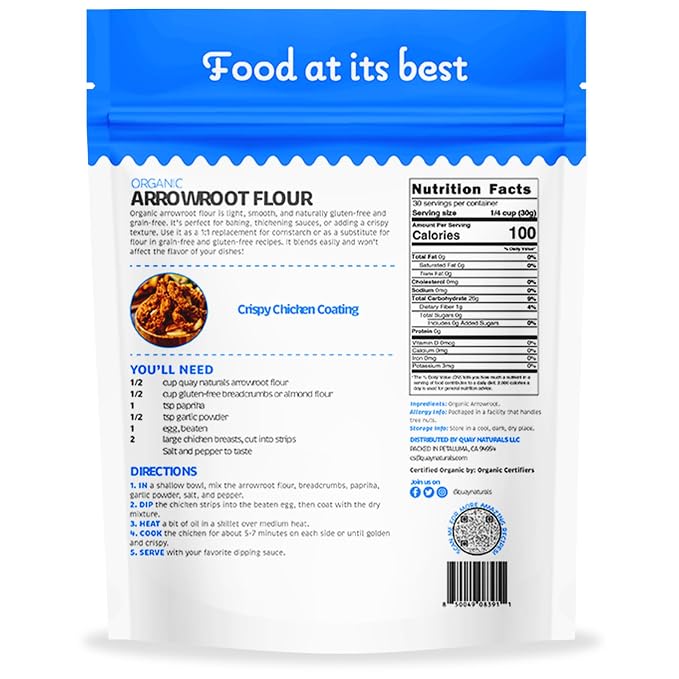 Quay Naturals Organic Arrowroot Flour 1.5 lb - Non-GMO, Vegan, Gluten Free Flour - Paleo-Friendly Bread Flour Alternative - Perfect Starch Substitute - Organic Arrowroot Powder