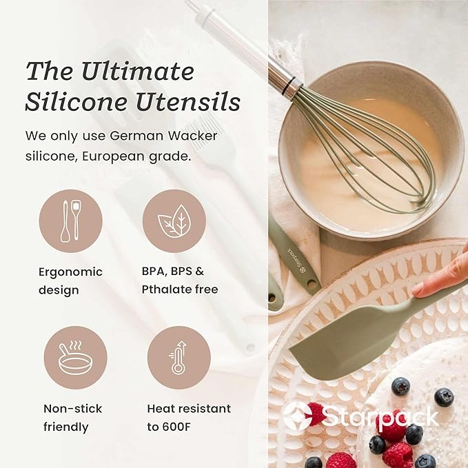 Starpack 'Whip it Good' Silicone Whisk for Nonstick Cookware - Non Scratch, 10.5" Whisk Heat Resistant 600°F - Kitchen Whisks for Cooking, Baking & Stirring - Silicone Coated Durable Rubber Egg Whisks