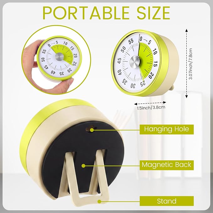 Blosssound 3 Pcs 60 Minute Visual Timers 3 Inch Mechanical Desk Countdown Timer with Magnetic Foldable Legs Hanging Hole Alarm Kitchen for Cooking Study Tool Meeting (Yellow)