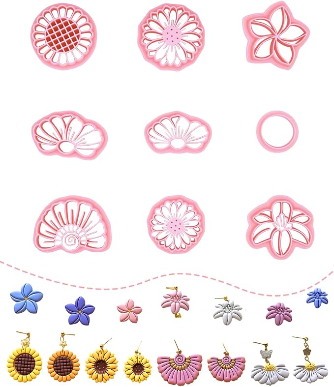 UCEC Spring Floral Polymer Clay Cutters, Clay Cutter for Polymer Clay Jewelry & Earring, Floral Shapes for Pendants Cookies & DIY Gifts Projects - 9 Pcs