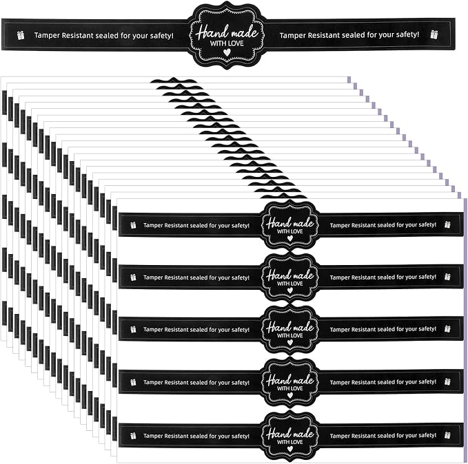 100 Pcs Food Retail Package Seal Stickers for for Packaging - Food Retail Package Seal Labels 8.8 x 1.3 Inch Tamper Resistant Labels for Handmade Bakery Candy Artisan Crafts(Black)