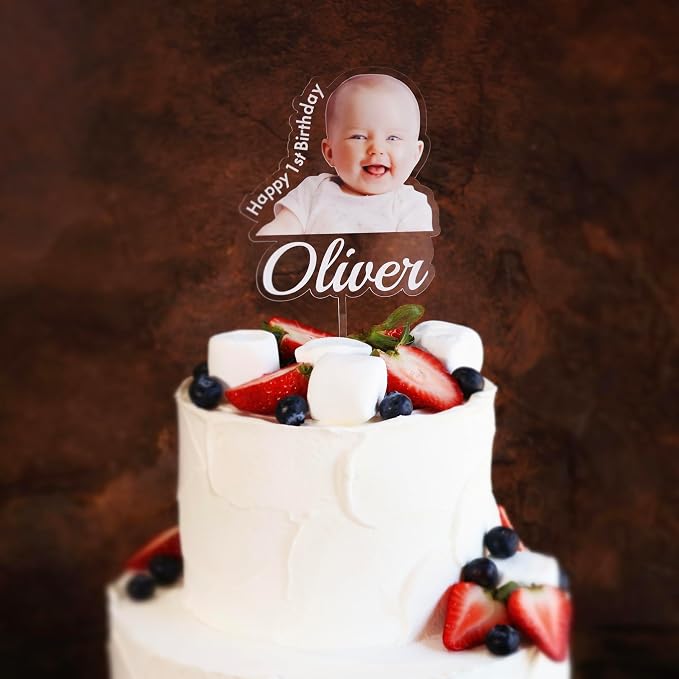 Custom Photo Cake Topper – Personalized Acrylic Cake Topper with Picture and Name, Printed Cake Sign Charm for Couples and Dessert Decoration