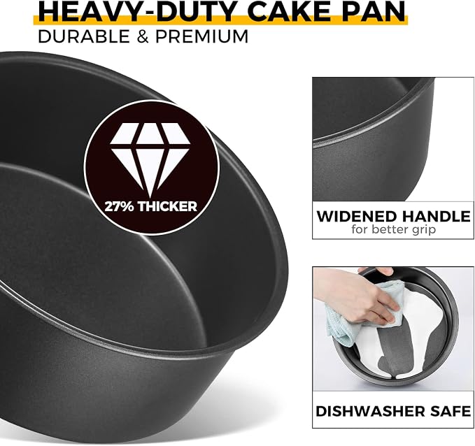 HONGBAKE 6 Inch Cake Pans for Baking, Round Small Layer Cake Pan Set with 120 Pieces Parchment Paper, Nonstick Circle Cheesecake Tin, 4 Pieces, Heavy Duty - Grey