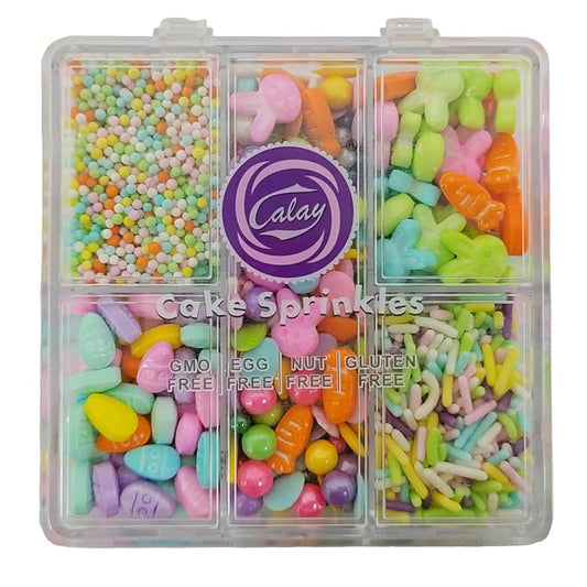 Homankit Easter Sprinkles Spring Edible Nonpareils Jimmies Sprinkle Rabbit Carrot Easter Egg for Baking Decorating, Ice Cream, Cookies, Cake Cupcake Toppers, 2.82 Ounces, Assorted Variety