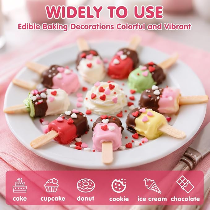 Edible Heart Sprinkles for Cake Decorating,Red Pink White Small Heart Shapes Mix,Miniature Sugar Sprinkle for Baking Decorations,Cake Ice Cream Cookies Cupcake Chocolate Topper Birthday Wedding Mother's Day Supplie