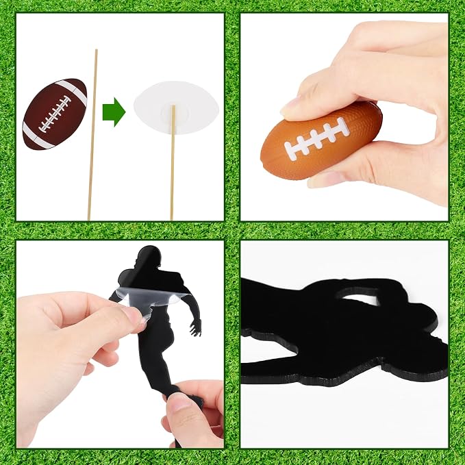 28 Pieces Football Cake Decorations Football Cake Toppers with Mini Foam Balls, Rugby Player, Touch Down, Goal Post Cupcake Toppers for Sports Themed Birthday Party Decor Game Day Party Supplies