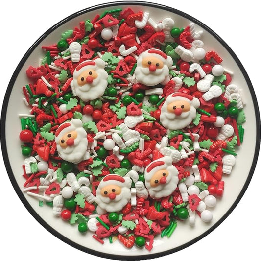 Edible Christmas Candy Sprinkles with 6pcs Santa Claus | Christmas tree Dessert Sprinkle | Snowman Cake Cupcake Toppers | Cookie Decorations | Candy Sprinkles for Xmas Daily Cake Decorating