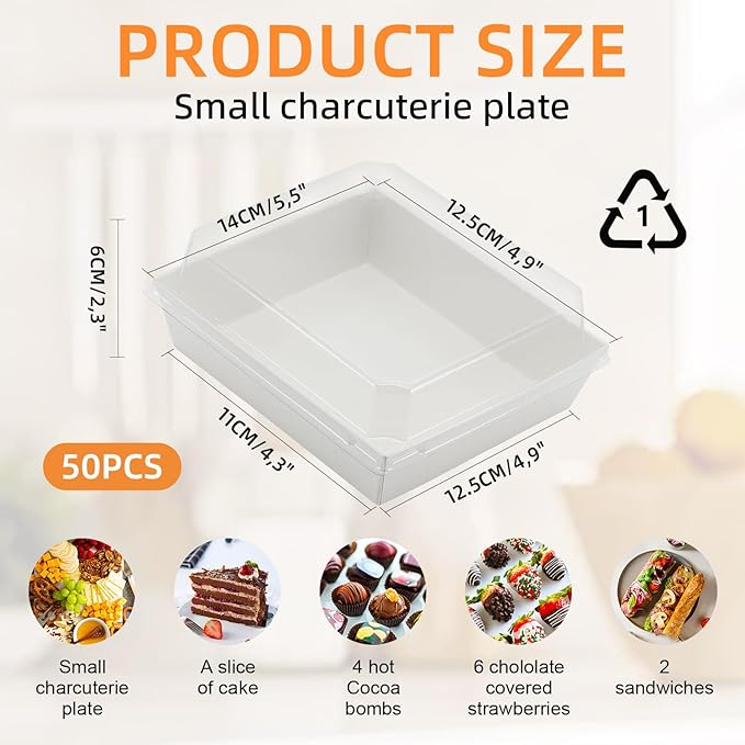 Charcuterie Boxes with Clear Lids, 5.32 x 4.92 x 2.36 Inch Dessert Boxes, Square Disposable Paper Bakery Boxes to Go Food Containers for Desserts, Sandwich, Cookie, Sushi