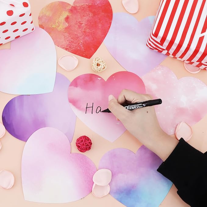 Vuzvuv 54Pcs 6In Watercolor Heart Paper Cutouts with 100Pcs Glue Points for Wall Bulletin Board Decorations, Heart Cut Out for Classroom, DIY Crafts & Party Banners