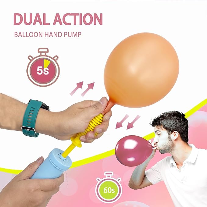 Balloon Hand Pump,Balloon Pump Hand Two-Way Dual Action,Air Pump for Balloons for Birthday Party Decorations, Portable Hand Pump for Balloons. (Pack of 2)