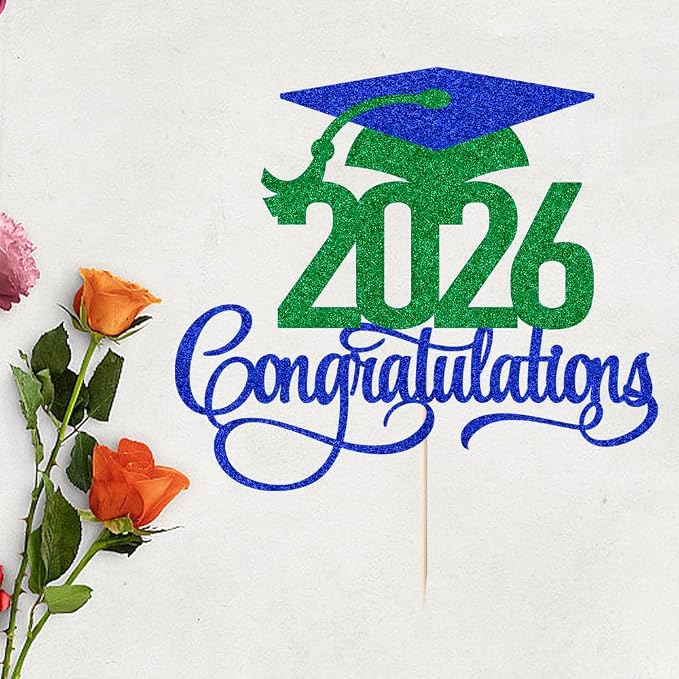 Dark blue green 2026 Congratulations Graduation Cake Topper,Congrats Grad Cake Decor - 2026 High School/College/Senior Graduation Party Decorations Supplies