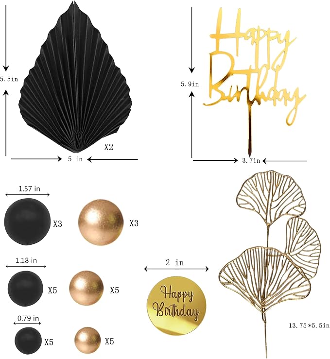 Man Cake Toppers Happy Birthday Cake Topper Black Gold Balls Cake Decorations for Birthday Wedding Baby Shower Party Decorationn