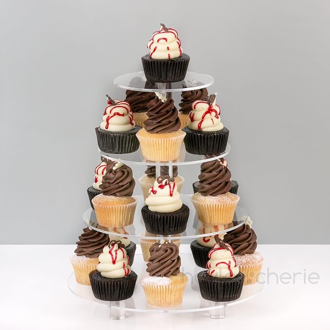 4 Tier Cupcake Stand, Round Acrylic Cupcake Tower, Multi Tiered Cake Stand, Large Clear Holder for Dessert Table Display, Weddings, Graduations, Birthday, Tea Party, Baby Shower, Donut Tree, Pastry