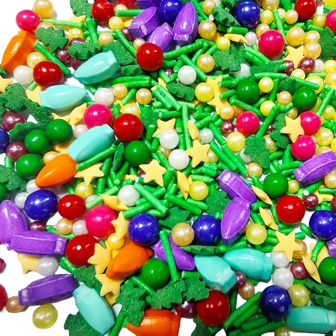 Edible Christmas Sprinkles for Cake Decorating 100g/3.53oz, Mix Size Christmas Tree Pearls Jimmy Candy Cupcake Toppers Cookie Decorating Perfect for Christmas Supplies