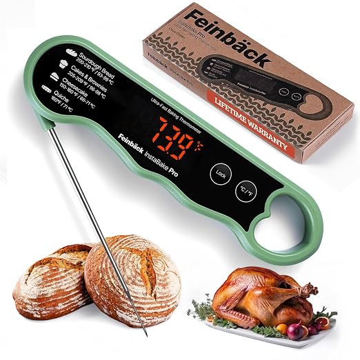 Pro Instant Read Food Thermometer for Cooking Sourdough Bread Baking | Rechargeable Rotating Screen | Digital Meat Thermometer Kitchen Gadget Grill Accessories | Water-Resistant (Olive Green)