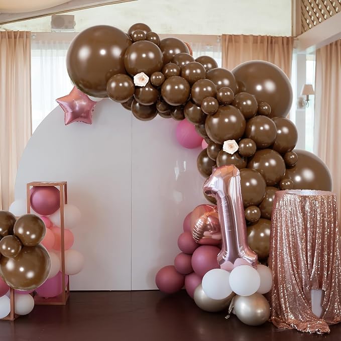 104pcs Dark Brown Balloons - 18/12/10/5 Inch Coffee Brown Neutral Latex Balloons Garland Arch Different Sizes for Boho Weddings, Bear Baby Showers, Thanksgiving Party Supplies