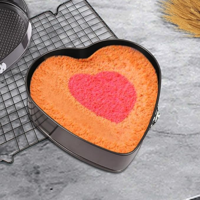 10 inch Heart Shape Cake Tin, Removable Base, Stainless Steel Cake Mold with Snap Closure and Non Stick Layer, Easy to Demould, for Chiffon Cake, Black