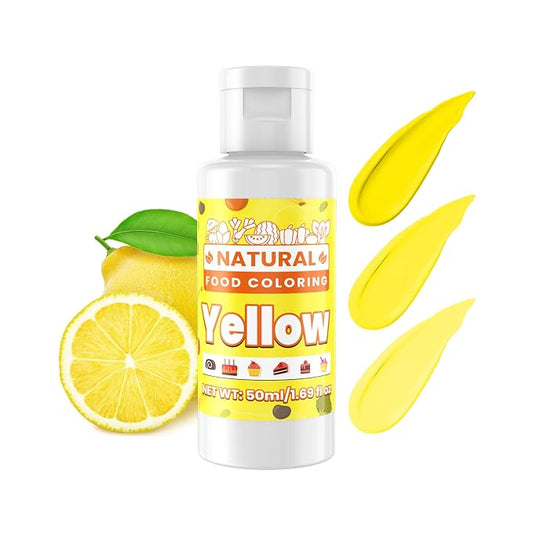 Yellow Natural Food Coloring - 50ml Plant Based Food Dye, No FD&C & Artificial Dyes, Gluten-Free, Food-Grade, Vibrant Liquid Colors for Icing, Baking, Cake Decorating, Frosting, Fondant, Slime - 1.69 Fl.Oz Bottles