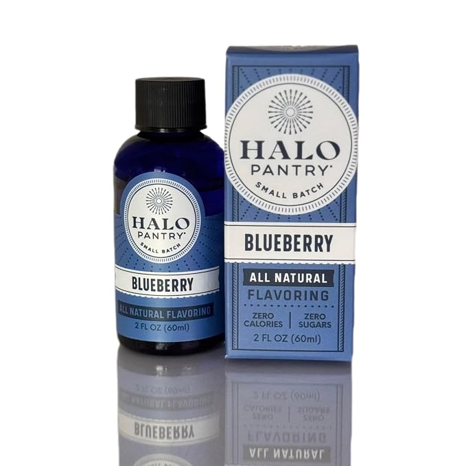 Natural BLUEBERRY Flavoring Extract by HALO PANTRY (2oz bottle) | Water-Soluble, Dye-Free/Colorless, Gluten-Free, Dairy Free, Zero Sugars, NO Sweeteners, NO Calories | Perfect for customizing ANY baking, candy, dessert or drink recipes
