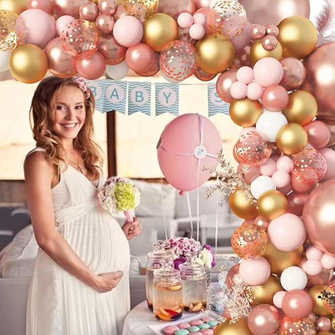 Amandir Rose Gold Balloons Garland Arch Kit, 150pcs Rose Gold Pink White Gold Confetti Latex Balloons for Valentines Day Bridal Wedding Birthday Baby Shower Graduation Bachelorette Party Decorations