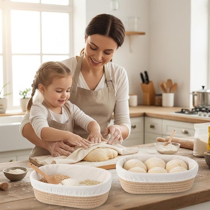 4 Pcs Bread Proofing Basket Cloth Liner, Round Banneton Basket Liner for Sourdough Bread, Natural Rattan Proofing Basket with Cloth Cover for Home Baking