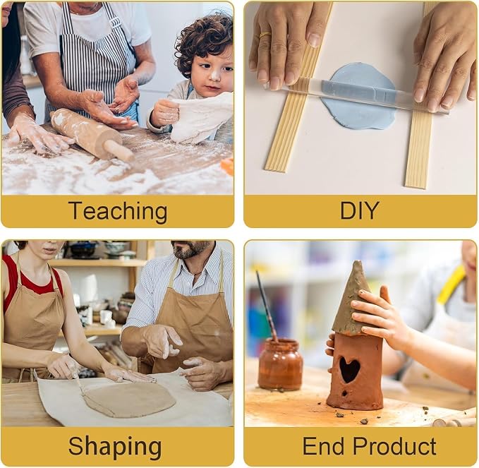 DIYOOHOMY 10 Pcs 17" L Rolling Pin Guides for Clay Dough | Wooden Polymer Clay Pottery Tools, Dough, Pizza, Pastry Thickness Guides, Slab Roller for Clay Machine