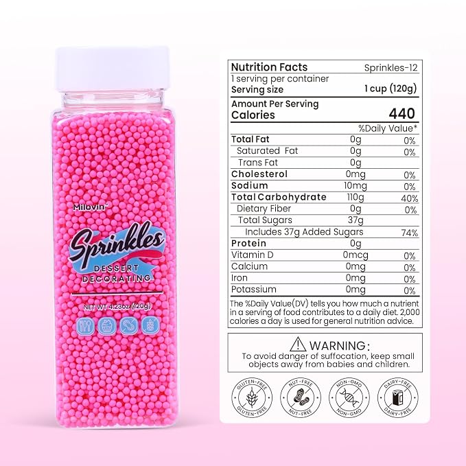 Pink Nonpareils Sprinkles, Edible 2mm Pearl, Pink Sprinkles for Cake Decorating, Cake Pops, Cupcakes, Cookies, Macarons, and Ice Cream(120g/4.23oz)