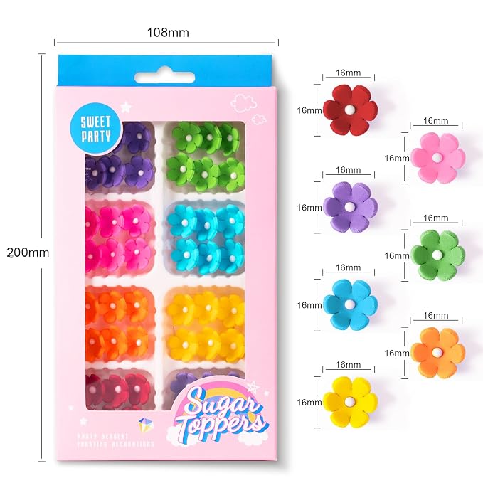 Edible Flowers Cake Decorations 48 Count Blossoms Royal Icing Decorations Daisy Sugar Wedding Flowers for Baking Cupcakes Ice Cream Waffles Cookies Birthday Cake