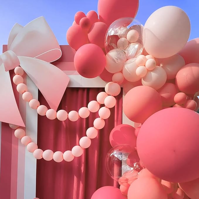 Voircoloria 130pcs Retro Hot Pink Balloons Different Sizes 18" 12" 10" 5" Blush Hot Pink Latex Balloon Garland Arch Kit for Birthday Baby Shower Valentine's Day Wedding Gender Reveal Party Decorations