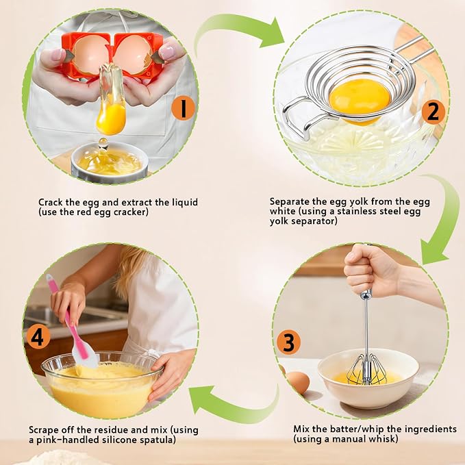 Semi-automatic Whisk, Stainless Steel Egg Whisk, Hand Mixer Egg Beater, Egg Spinner, Wisking Tool, Hand Push Mixer Stirrer for Blending, Whisking, Beating & Stirring (12in)