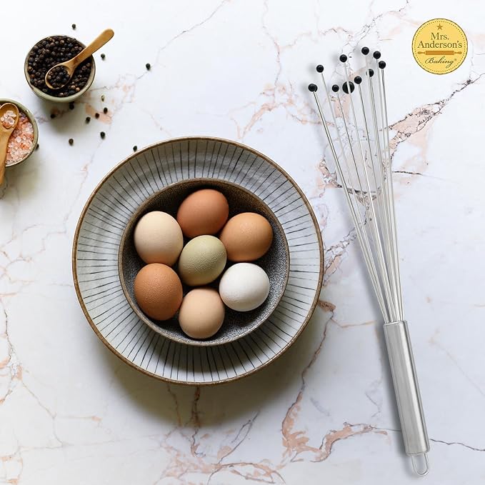 Mrs. Anderson's Baking Nonstick Ball Whisk, Stainless Steel With Silicone Tips, Flexible Wire Design For Whisking Eggs, Sauces, Dressings, And Desserts
